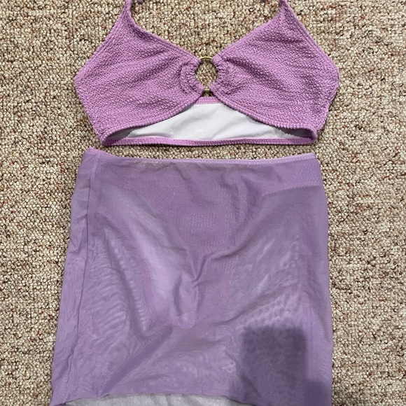 Purple bikini with sheer cover up skirt - Picture 2 of 3